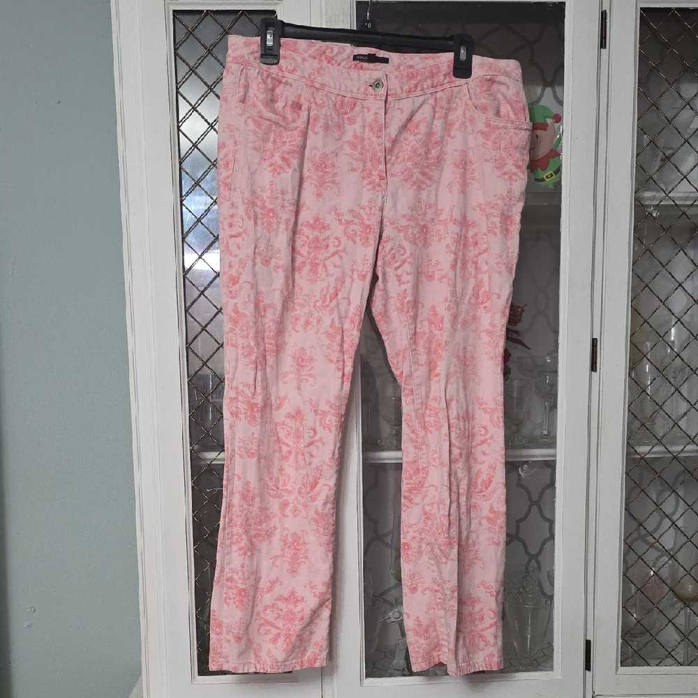 Elegant Pink Floral Women's Straight Leg Pants